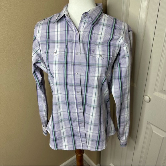 Plaid Button-Up Shirt in Purple and Green 🐴 - Picture 1 of 2